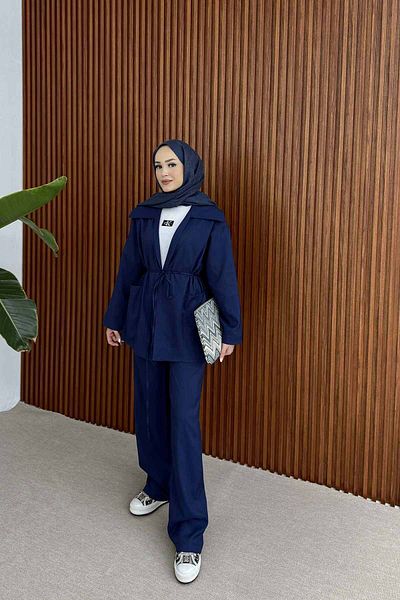 Melike Tatar Dark Blue Jacket Suit 3-139