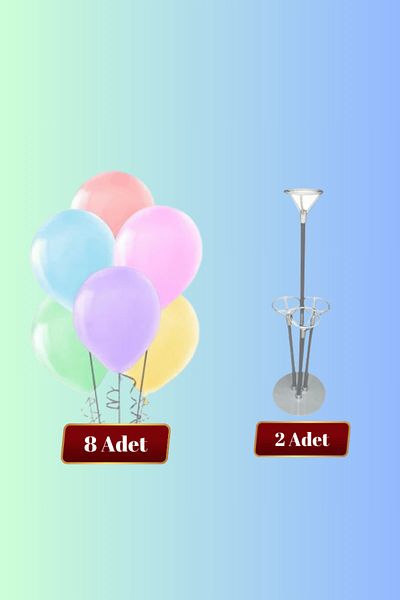 Big Party 2 Pcs 4-Piece Balloon Stand & 8 Pcs Mixed Color Metallic Balloon Set
