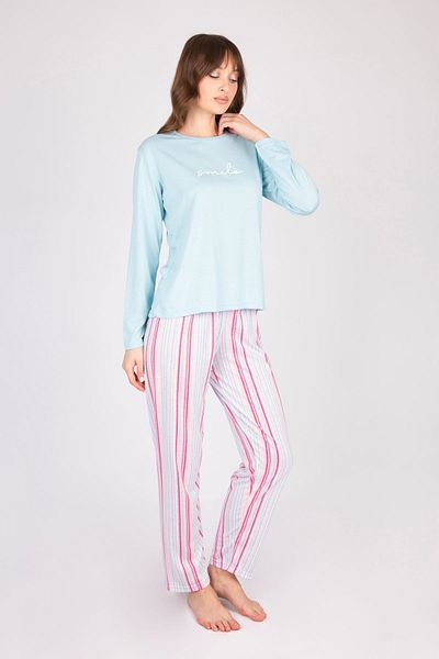 Burcumay Set pijama albastru cu mânecă lungă pentru femei