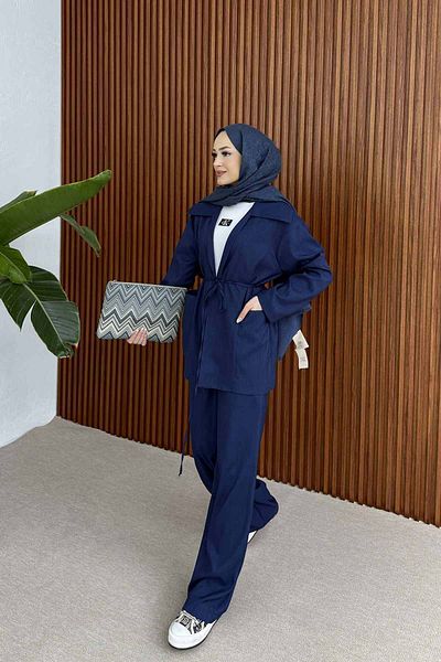 Melike Tatar Dark Blue Jacket Suit 3-139