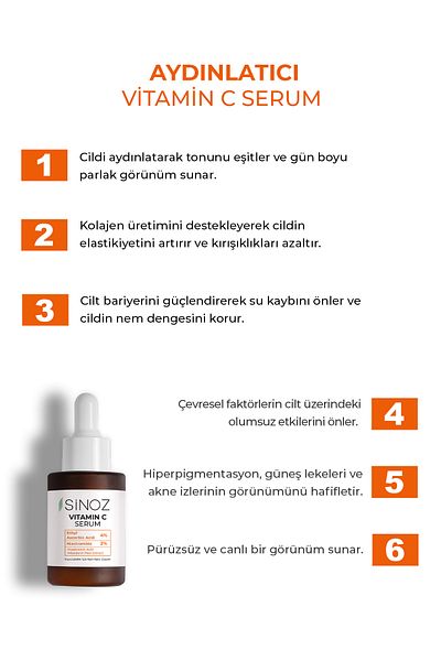 SİNOZ Tone Equalizing Brightening Vitamin C 4 % Niacinamid 2 % Gesichtsserum 30 ml für jede Haut