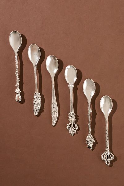 Porsima 003 Set of 6 Silver Teaspoons Antique Presentation Spoons Dowry Teaspoons