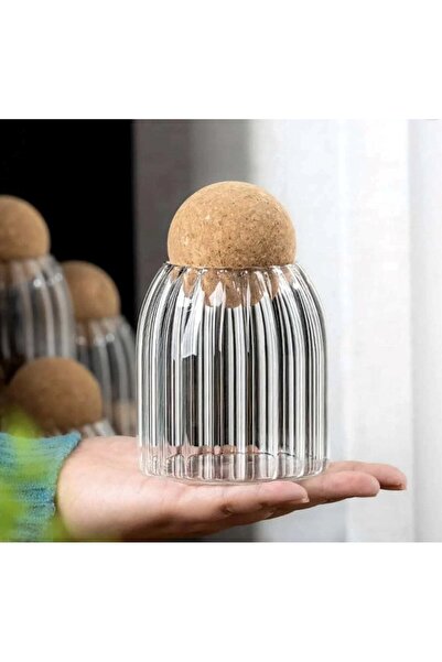 morponi Mantar Kapaklı Çizgili Cam Kavanoz Ve Baharatlık Seti 500 Ml 1 Adet