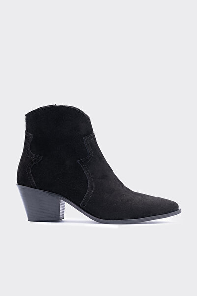 SHOEMARK Glam Siyah Süet Hakiki Deri Western Kadın Bot