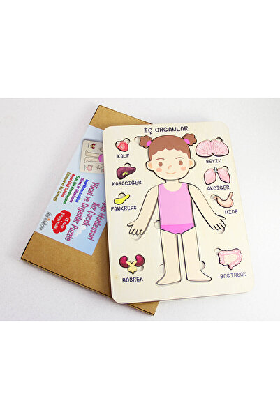 Tasarım Şeker Ahşap Montessori Kız Çocuk Vücut ve Organlar Puzzle, Ahşap Eğit...