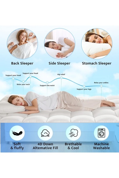 KOZZY HOME Four Corner Elastic Sleeping Pad, 100% Micro Cotton Fabric, Siliconeized Fiber Filling