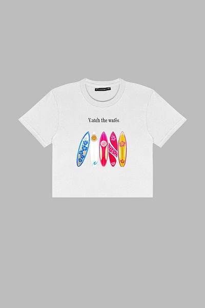 Sekizbiraltı Surfer εμπριμέ λευκό Crop Top