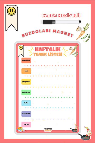 The Grade Summer-Sil Magnet Note Holder - 21X15 Weekly Food List, Fridge
