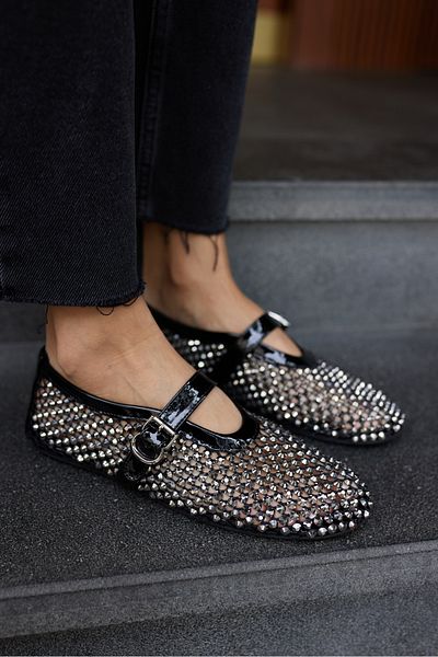 ANGELİNA JONES Santos Kadi̇N Si̇Yah Patent Leather Complete Stonė Ayakkabi̇