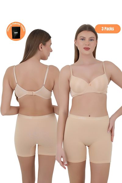 CNT Slip boxer pentru femei - Talie elastică și țesătură moale Pachet special de 3 (negru, alb, culoarea pielii)