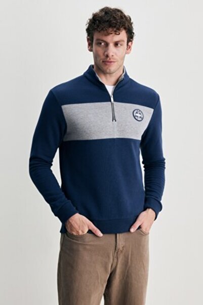 UCLA Ανδρικό φούτερ Khal Navy Blue με μισό φερμουάρ από καουτσούκ με ψηλό γιακά Standard Fit