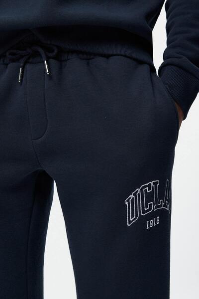 UCLA Ανδρικό παντελόνι φούτερ OTTO Navy Blue Comfortable Leg Embroidered επένδυση fleece Standard Fit