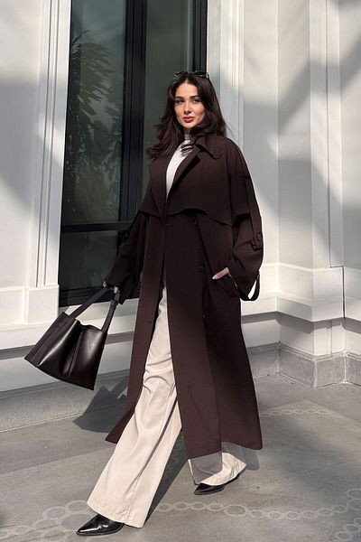 FACETTE Γυναικεία καμπαρντίνα Bitter Brown Sleeve Epaulet Windbreaker Oversize Trench