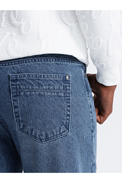 OMBRE Pánské džínové kalhoty TAPERED FIT s dírami - tmavě modré V3 OM-PADP-0175 L