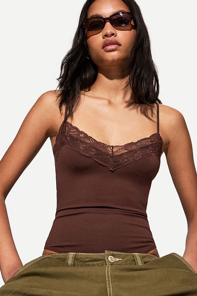 Bershka Strappy blonde lace bodysuit