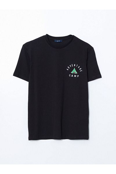 LC Waikiki Ανδρικό μπλουζάκι LCW ECO με λαιμόκοψη με κοντό μανίκι με στάμπα χτενισμένο βαμβάκι