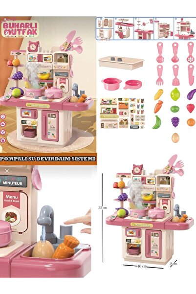 BYCEGU Buharlı Ve Işıklı Su Akan Musluklu Meyveli Yeni Nesil Çok Aksesuarlı Mutfak Seti