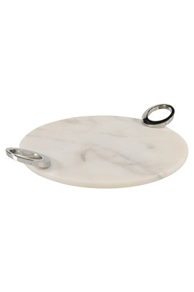 FARALYAHOME 28 cm White Marble Round Decorative Engagement Tray - Silver Wedding Ring
