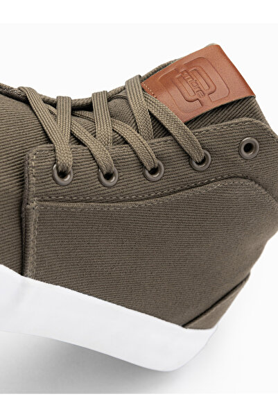 OMBRE Pánské vysoké tenisky z bavlněného plátna - olivové V4 OM-FOTH-0156 46