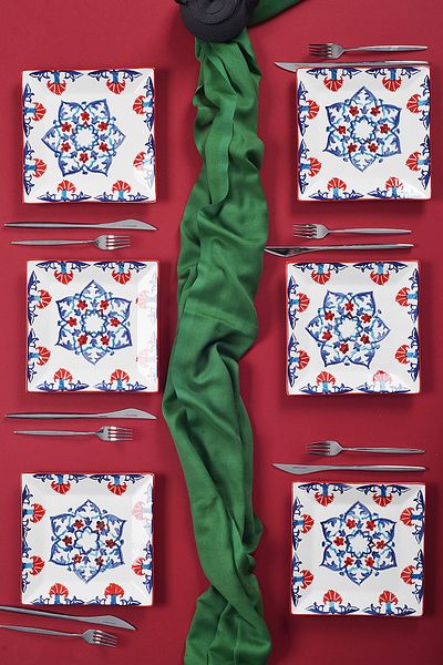 Piatti Naturali Set of 6 Stylish Design Handmade Tile Pattern Cake Plates Presentation Set Serving Plates Dessert Plate 20cm