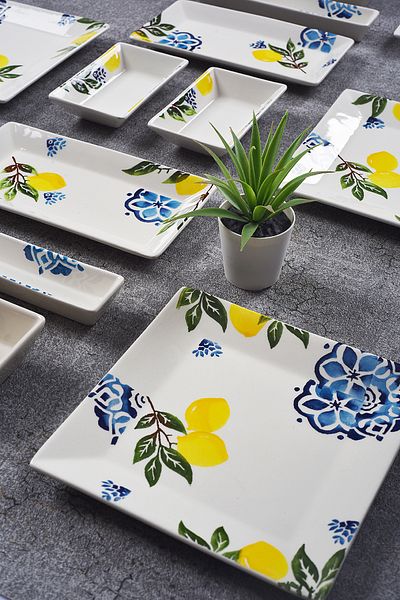 Piatti Naturali 16 Pieces 6 Seater Lemon Breakfast Set Handmade Breakfast Presentation Set Serving Plates
