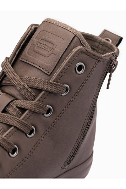 OMBRE Pánské vysoké tenisky s ozdobnou špičkou - hnědé V4 OM-FOTH-0157 45