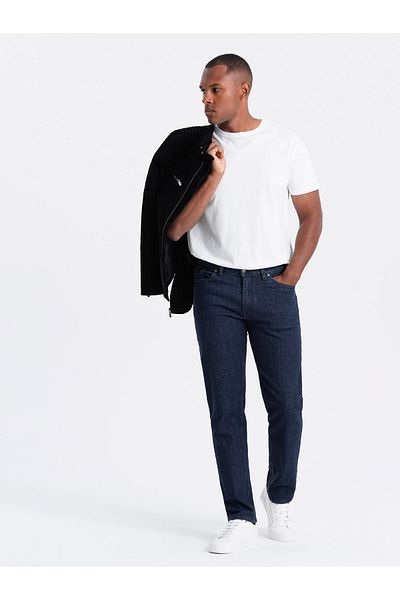 OMBRE Pánské klasické džínové kalhoty REGULAR FIT - indigo V1 OM-PADP-0152 S