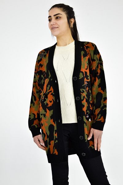 Tuğra Camouflage Patterned Knitwear Jacket