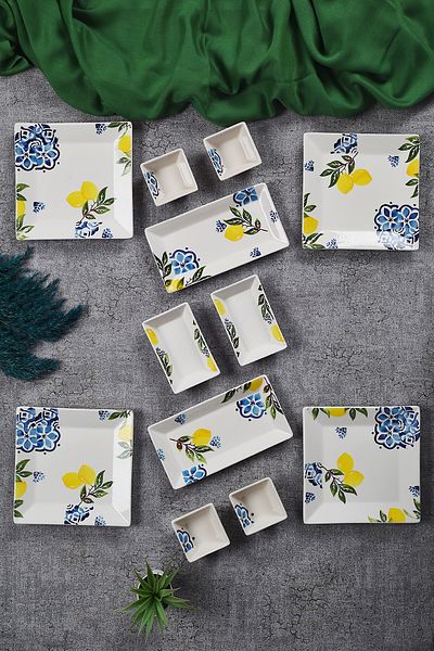 Piatti Naturali 12 Pieces 4-Person Lemon Breakfast Set Handmade Breakfast Presentation Set Serving Plates