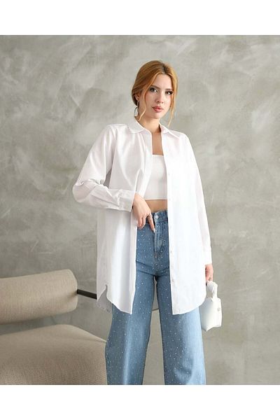 HARMONY GLOBAL Women's White Tericotton Fabric Long Tunic