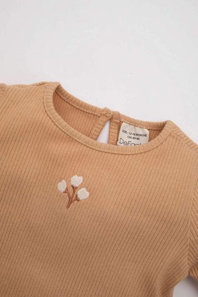 DeFacto Geripptes, langärmliges T-Shirt mit Blumenmuster und elastischem Bund für Babys – Y1122a224au