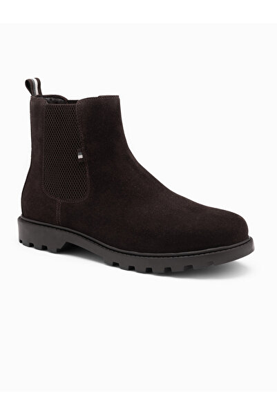 OMBRE Pánské semišové nazouváky s vysokým svrškem - tmavě hnědé V2 OM-FOBO-0173 46