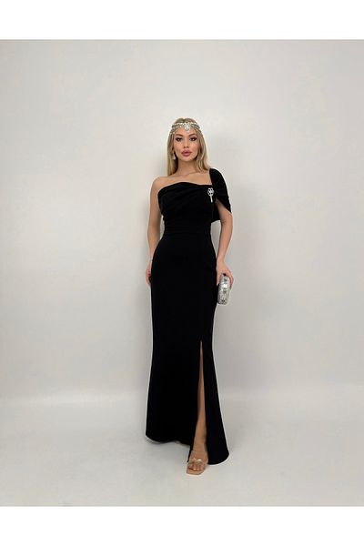 GİZONLY Buckle Detail Long Evening Dress