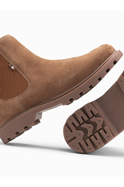 OMBRE Nazouvací semišové pánské vysoké boty - světle hnědé V4 OM-FOBO-0173 43