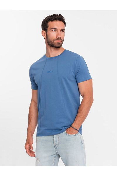 OMBRE Tricou bărbătesc din bumbac cu broderie fină - albastru închis V6 OM-TSCT-0170 S