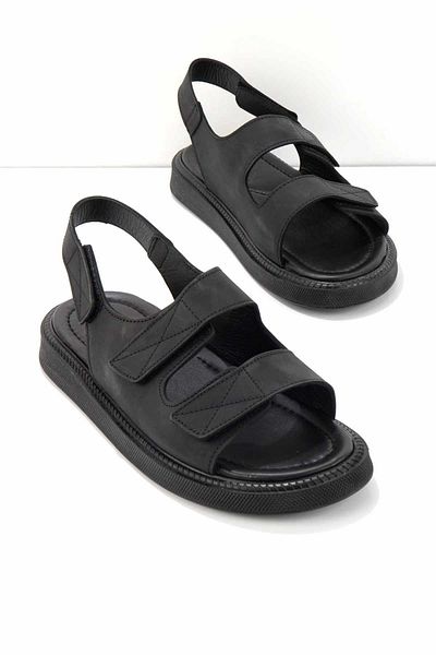 Bambi Black Genuine Leather Men's Sandals E 05801201503