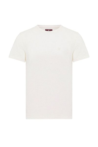 Williot Ethlinde Ecru Regular Fit Βαμβακερό κοντομάνικο μπλουζάκι με κέντημα Basic ανδρικό μπλουζάκι