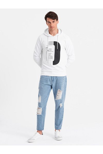 OMBRE Pantaloni din denim TAPERED FIT pentru bărbați cu găuri - albastru deschis V1 OM-PADP-0175 L
