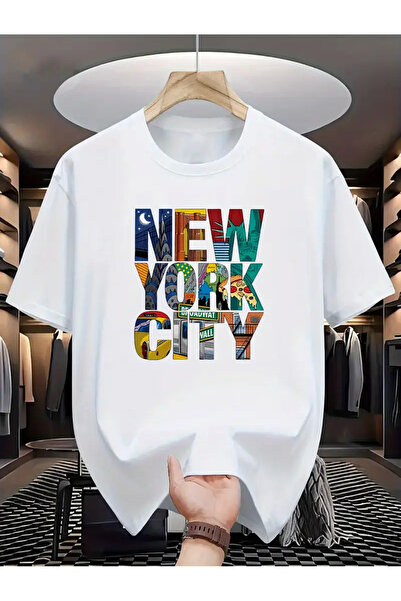 Karatopak Μπλουζάκι με στάμπα της Νέας Υόρκης Unisex Oversize Crew Neck