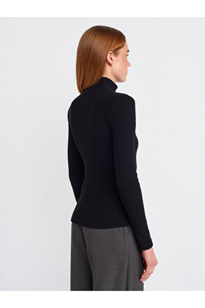 Dilvin 31435 Balıkçı Yaka Düğmeli Top-Siyah