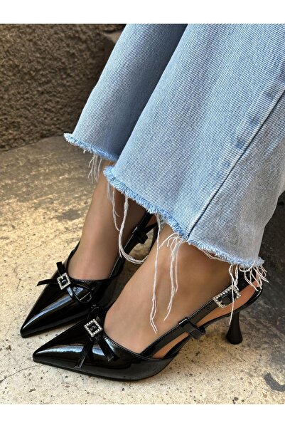 ERVANIN BUTİĞİ Siyah Rugan (Casey) Toka Detay Kadın Stiletto