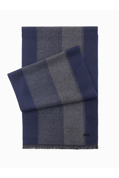 OMBRE Eleganter Herrenschal mit geometrischem Muster - Marineblau-Grau V1 OM-ACSF-0115