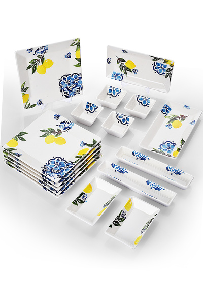 Piatti Naturali 16 Pieces 6 Seater Lemon Breakfast Set Handmade Breakfast Presentation Set Serving Plates