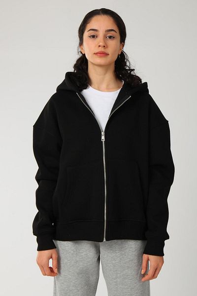 Coredra Basic Women's Oversize Fit Hoodie and Zipper Top
