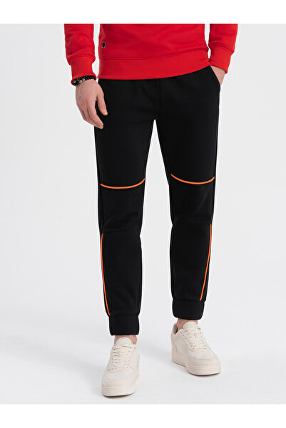 OMBRE Pánské tepláky s kontrastním prošíváním - černé V1 OM-PASK-0145 L