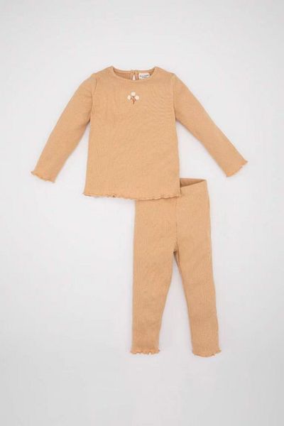 DeFacto Geripptes, langärmliges T-Shirt mit Blumenmuster und elastischem Bund für Babys – Y1122a224au