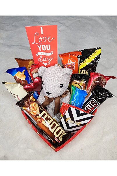 hediye Sevgiliye Özel 14 Şubat Romantik Hediye Kalp Kutuda Ayıcık ve Çikolatalar