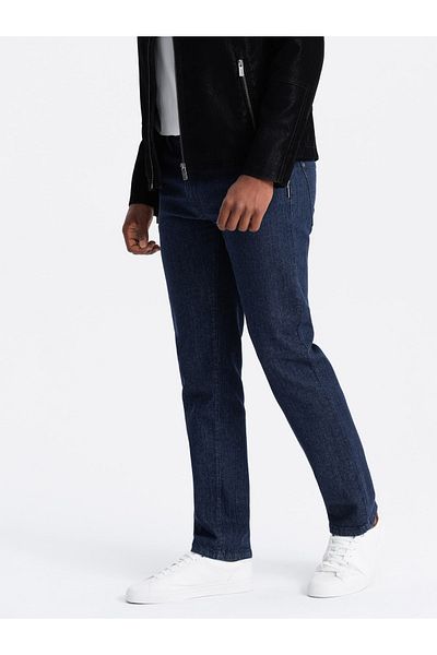 OMBRE Pánské klasické džínové kalhoty REGULAR FIT - indigo V1 OM-PADP-0152 S