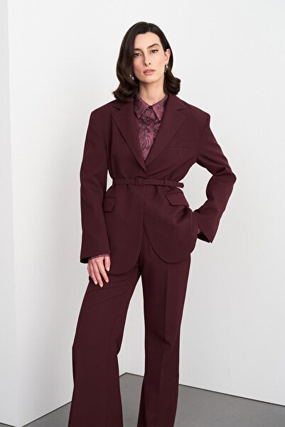 KADRİYE BAŞTÜRK Burgundy Fit Cut Padded Jacket and Trousers Set