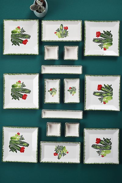Piatti Naturali 16 Pieces of 6-Person Cactus Model Breakfast Set Handmade Breakfast Presentation Set Serving Plates
